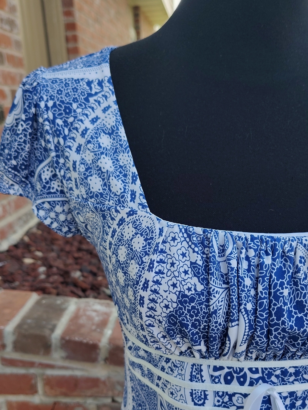 Vintage Studio Y Babydoll Square Neck Tunic Top Size S Y2K 90s Blue White Boho - Picture 5 of 15